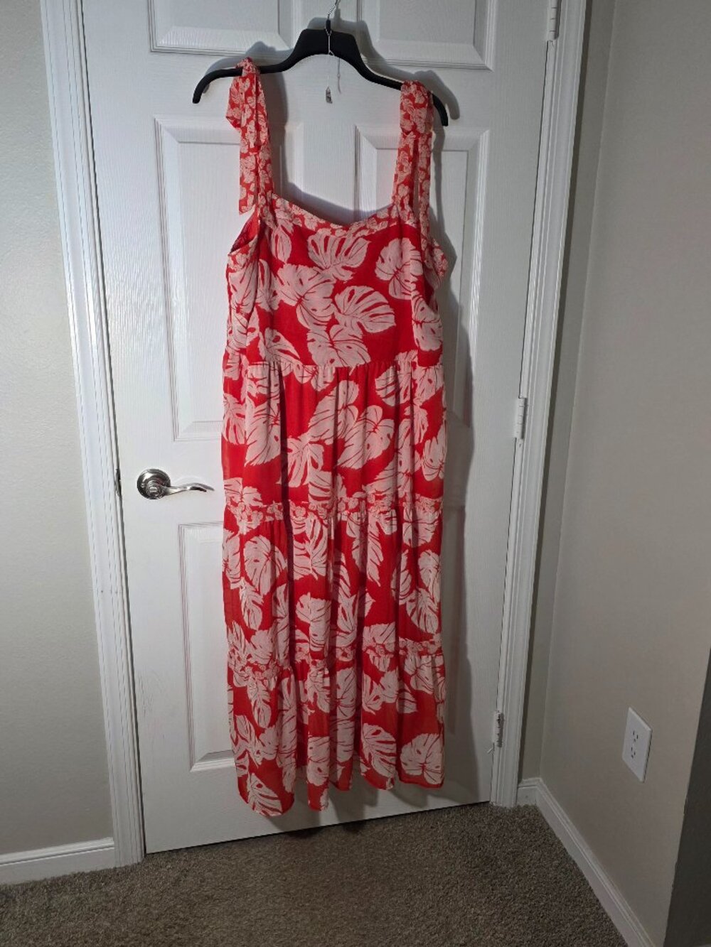 Harlow & Rose Social Standard Womens Midi Dress 3XL Coral Floral Tiered Smocked